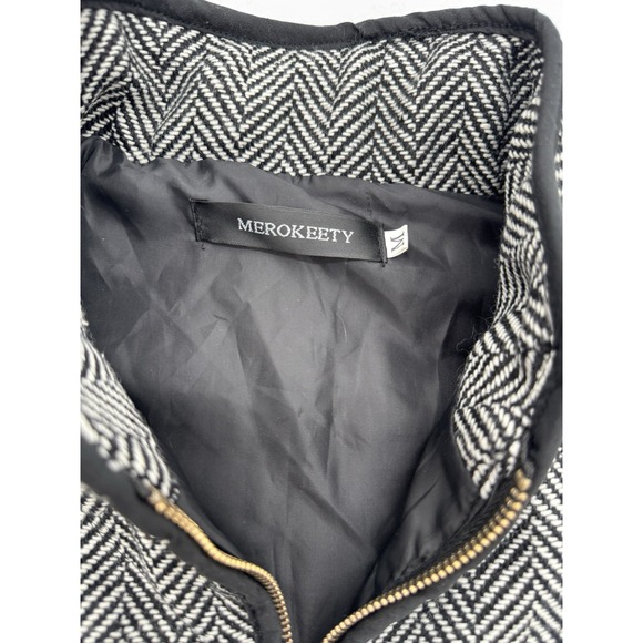 Quilted Puffer Herringbone Tweed Vest Black White Full Zip Pockets Women's Sz M - Picture 8 of 12